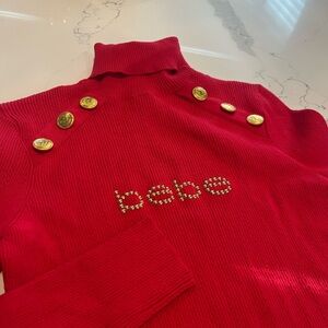 bebe Red Jeweled Pearl Mock Neck Pullover Sweater Size Large VTG Y2K